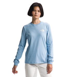 The North Face Womens L/S Sleeve Hit Graphic Tee, M, Steel Blue/White Dune